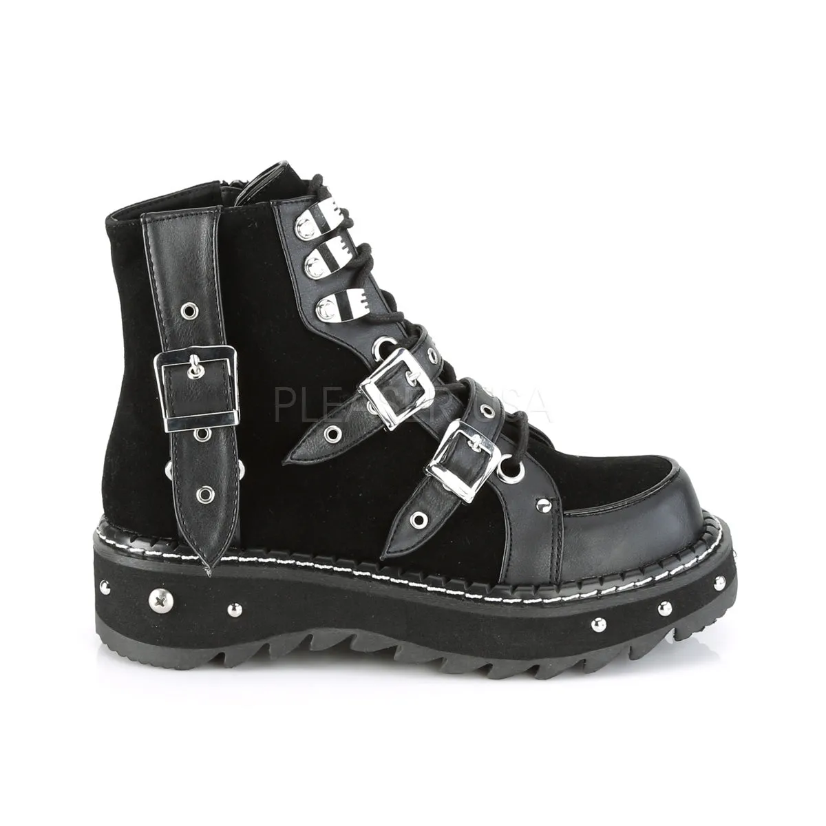 5e Wide Work Boots 1 Inch Platform LILITH-278 Black Vegan Leather