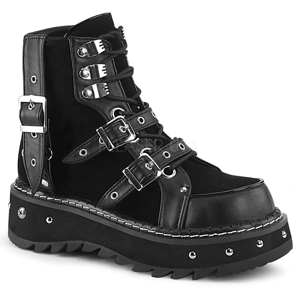 1 Inch Platform LILITH-278 Black Vegan Leather Cat Work Boots Nearby
