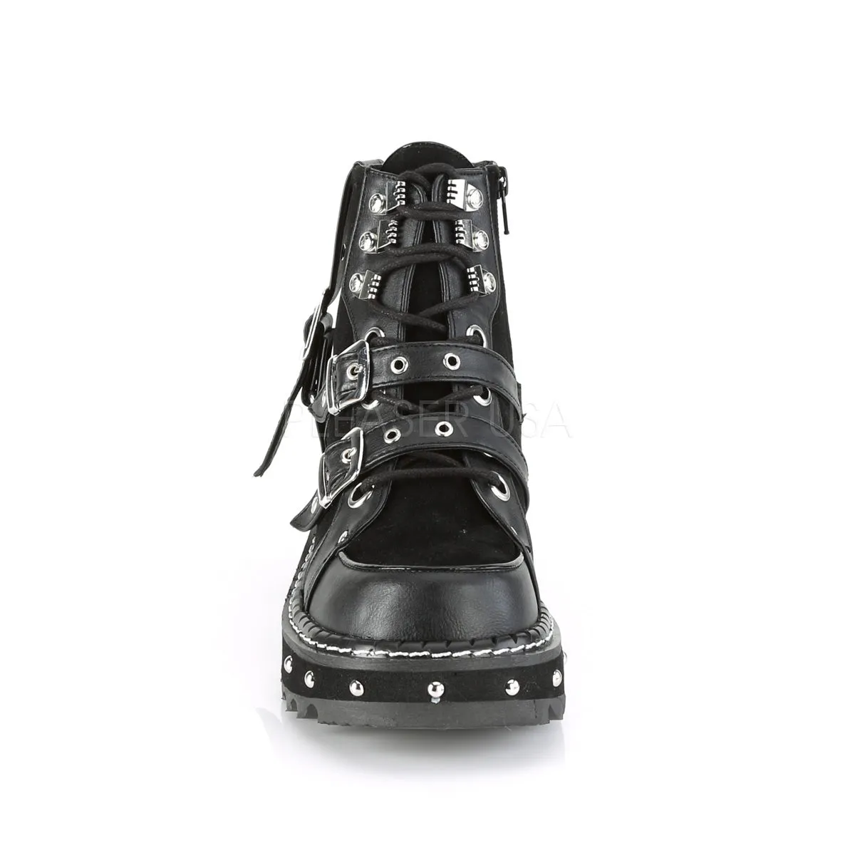 Custom Made Work Boots Near Me 1 Inch Platform LILITH-278 Black Vegan Leather