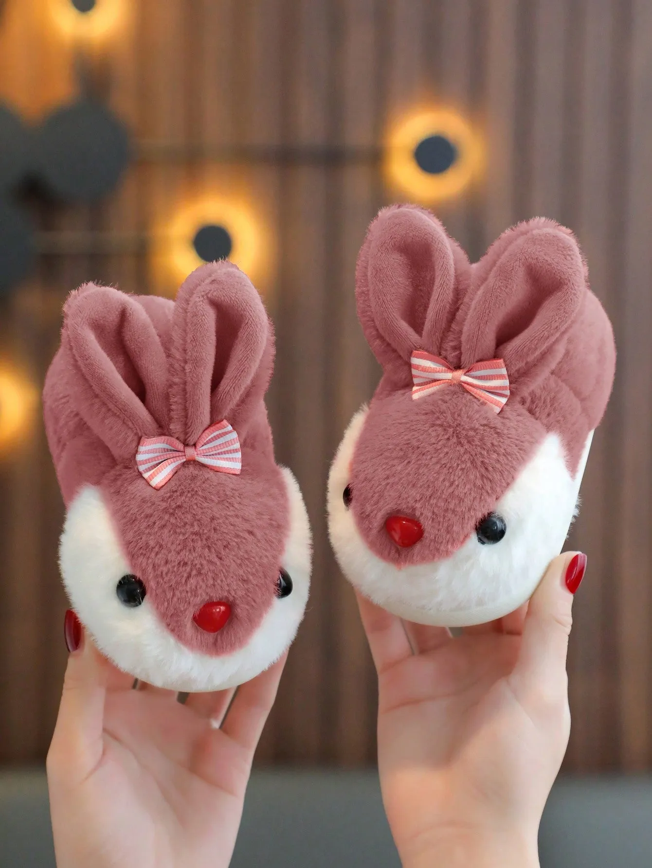 1pair Girls Rabbit Plush Flat Cute Children Indoor Slippers, Suitable For Winter Asics Running Shoes Gel Nimbus