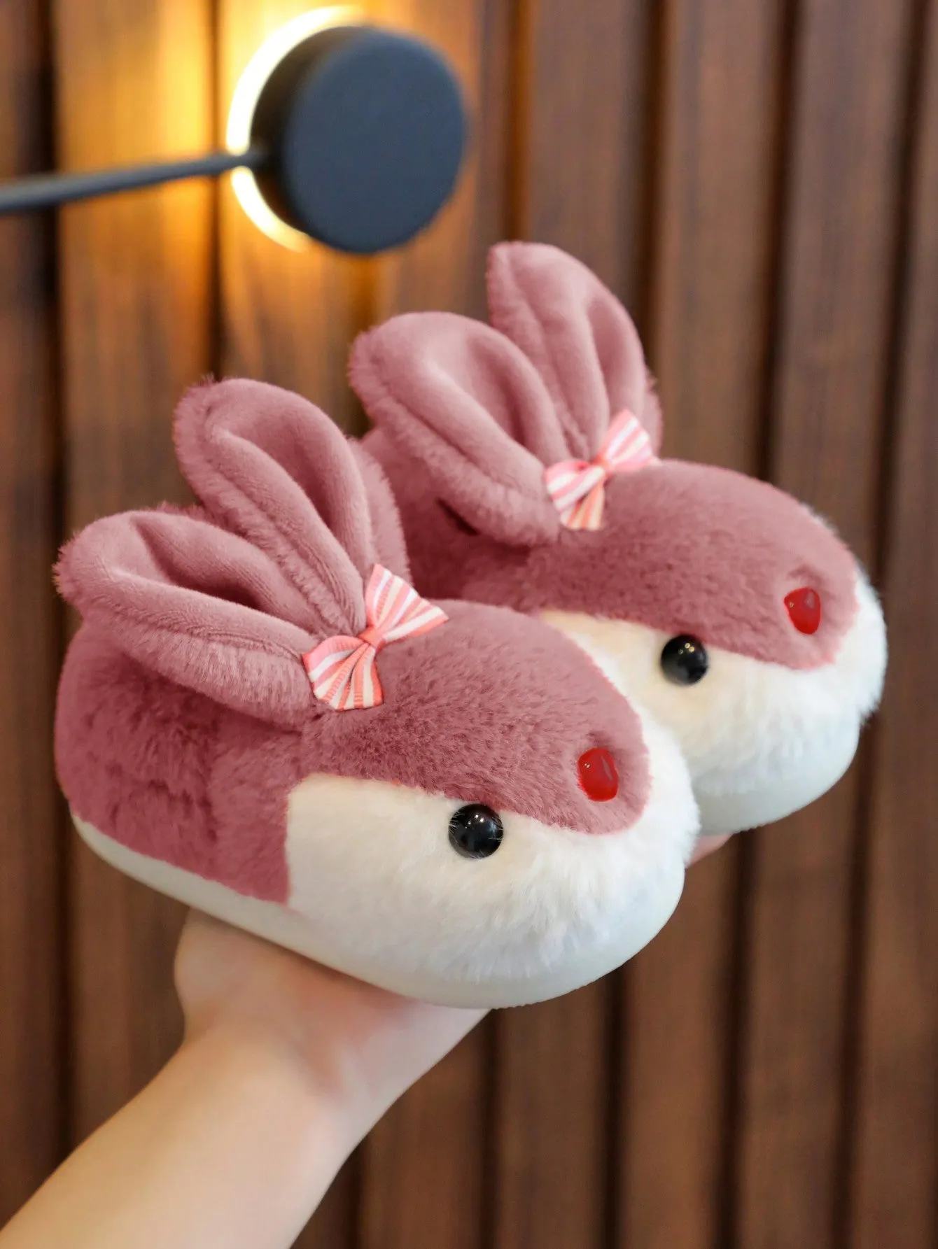 Asics Shoes 4e 1pair Girls Rabbit Plush Flat Cute Children Indoor Slippers, Suitable For Winter