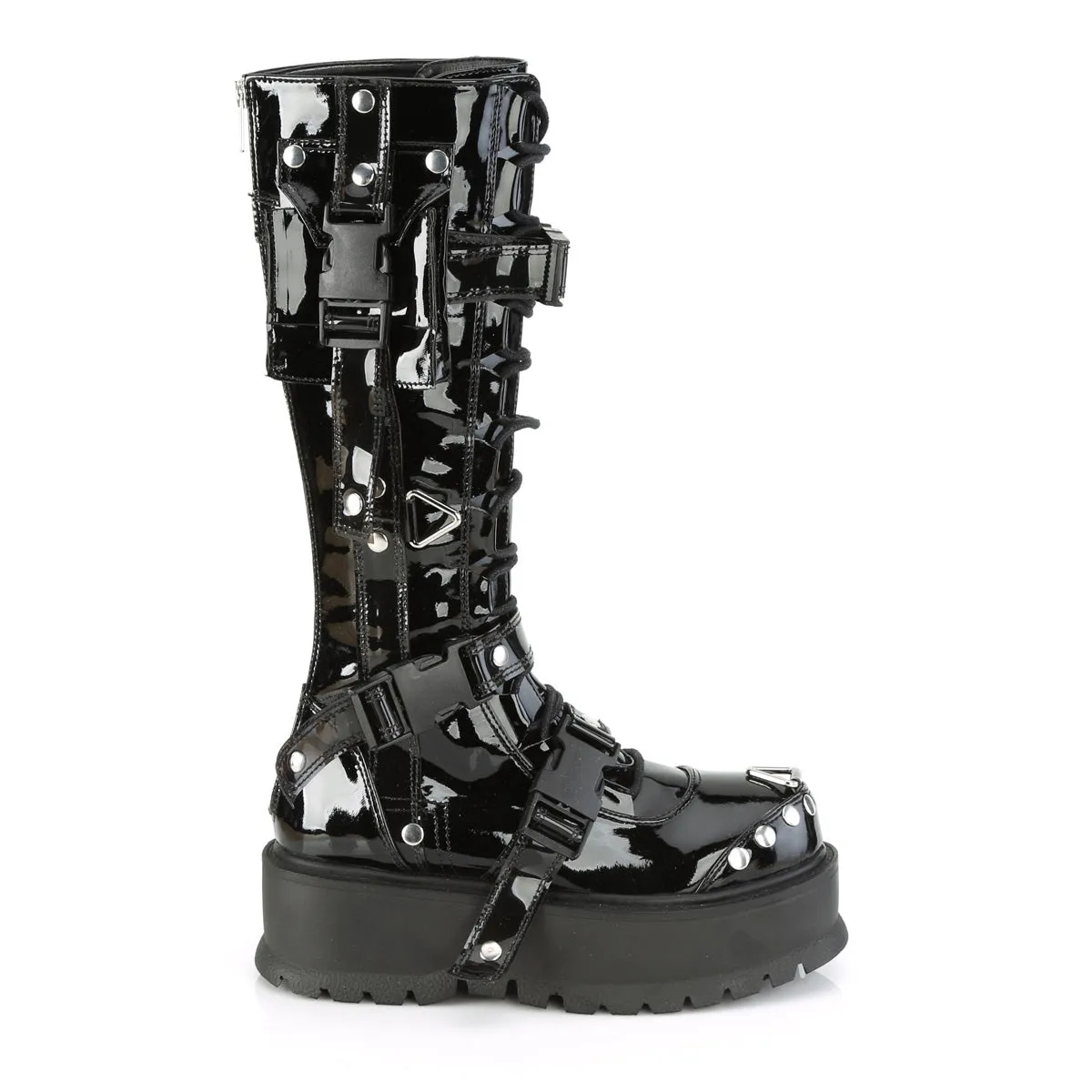 2 Inch Platform SLACKER-260 Black Patent Exotic Skin Steel Toe Work Boots