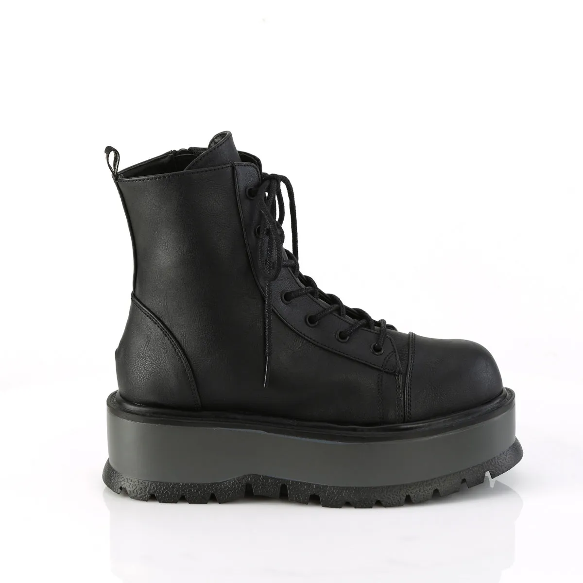Leather Steel Toe Work Boots 2 Inch Platform SLACKER-55 Black Pu
