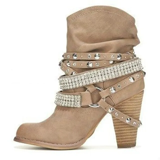 2018 Autumn Winter Shoes women Punk style high heel Boots rivet belt Buckle snow boots PU leather retro mid-calf boots plus size Saucony Snow Boots