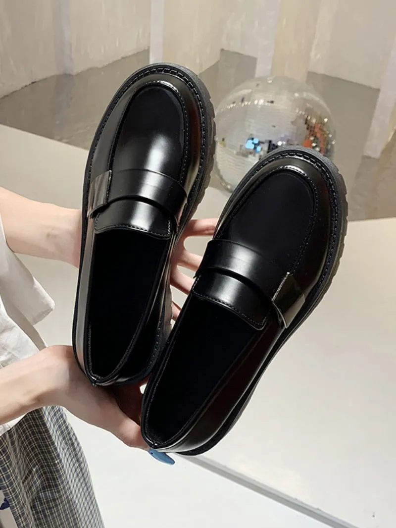Suede Driving Loafers 2022 New  Black Punk Platform Women Loafers Round Toe Chunky Heel Vintage Shoes Women Slip on High Heel Women Pumps