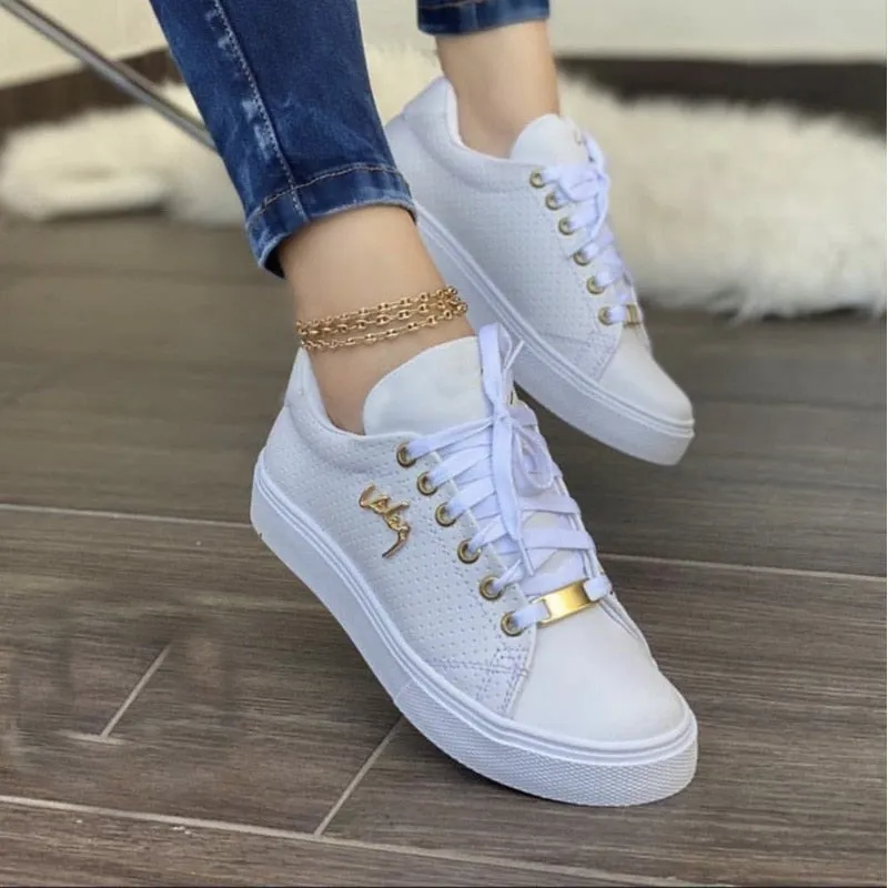 Best Boxing Shoes For Flat Feet 2022 NEW Shoes For Girls Autumn Women Sneakers Flat Breathable PU Leather Platform White Shoes Soft Footwears