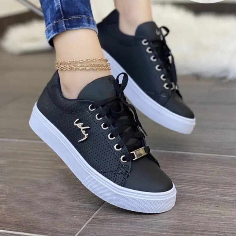 2022 NEW Shoes For Girls Autumn Women Sneakers Flat Breathable PU Leather Platform White Shoes Soft Footwears Best Running Shoes For Overpronation Flat Feet