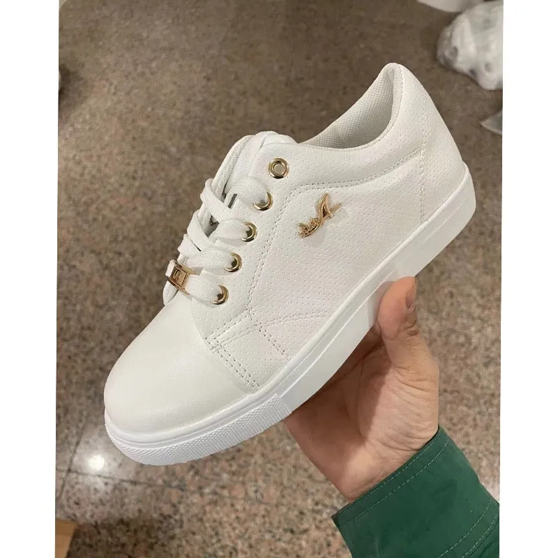 2022 NEW Shoes For Girls Autumn Women Sneakers Flat Breathable PU Leather Platform White Shoes Soft Footwears Best Running Shoes For Someone With Flat Feet
