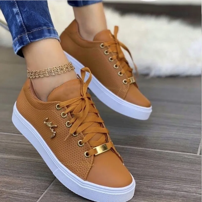 Powerlifting Shoes Flat 2022 NEW Shoes For Girls Autumn Women Sneakers Flat Breathable PU Leather Platform White Shoes Soft Footwears