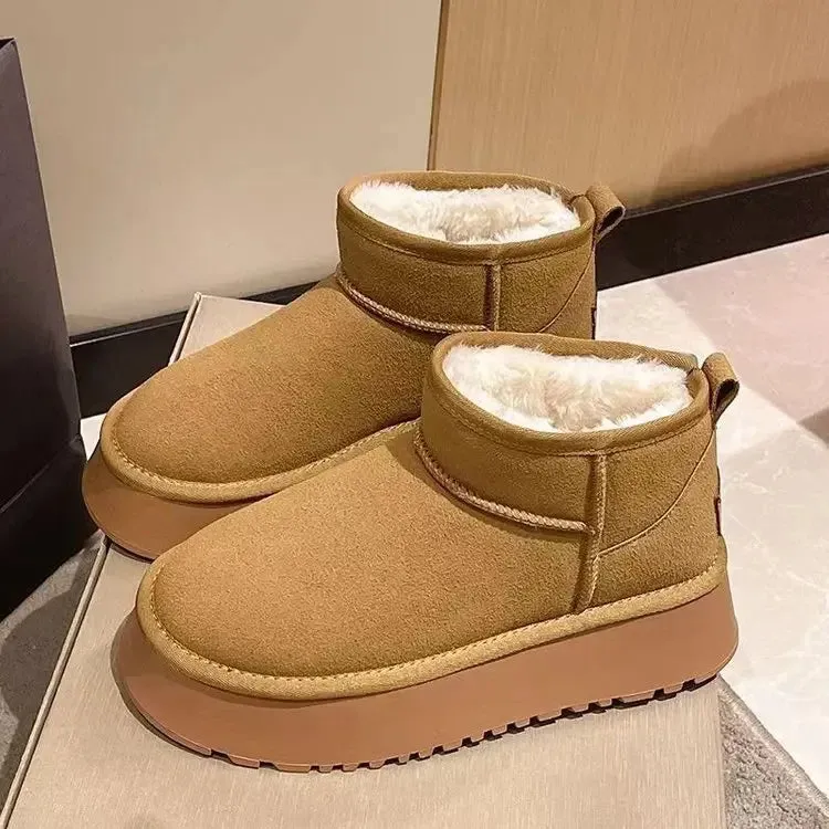 Sanuk Snow Boots 2023 New Winter Warm Boots Fur Ladies Snow Boots Real Sheepskin Wool Low-cut Warm Fur Shoes Man and Women Winter Short Boots