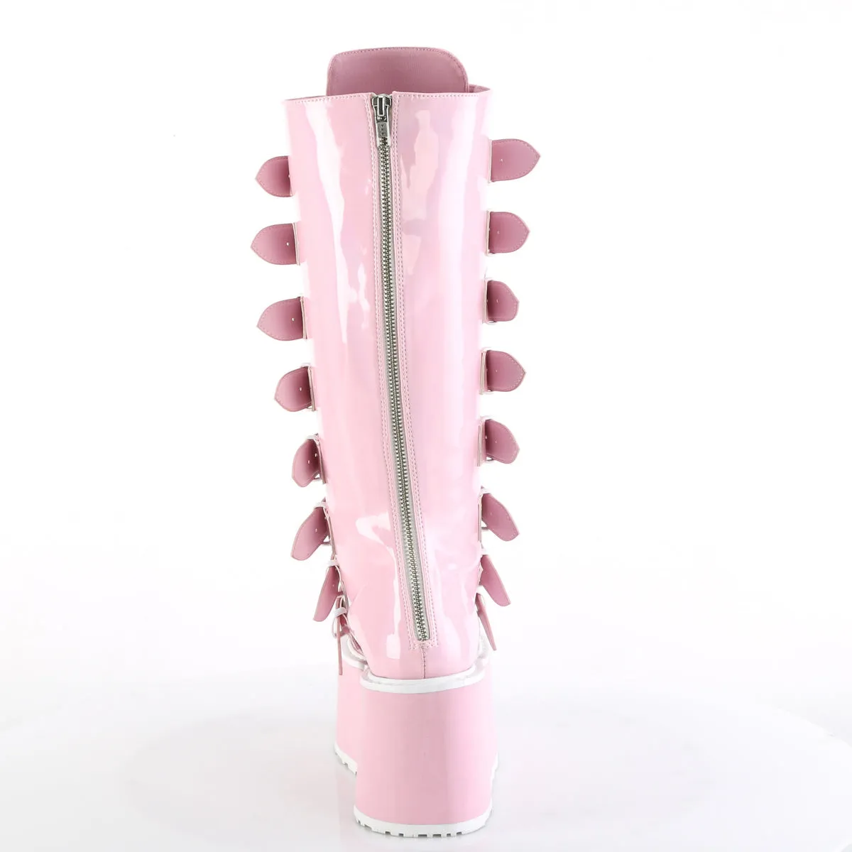 3 Inch Platform DAMNED-318 Baby Pink Holo Extra Wide Safety Toe Work Boots