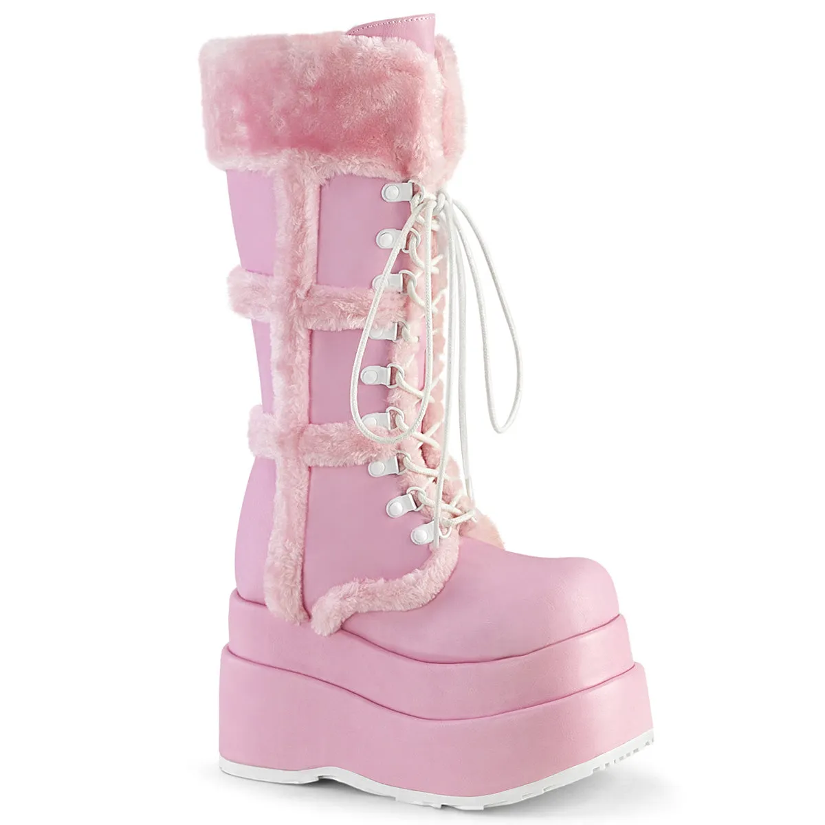 Best Pull On Work Boots For Wide Feet 4 Inch Platform BEAR-202 Baby Pink Pu