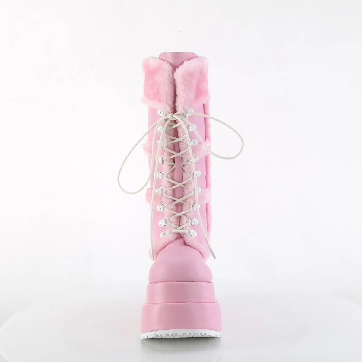 Waterproof Working Boots 4 Inch Platform BEAR-202 Baby Pink Pu