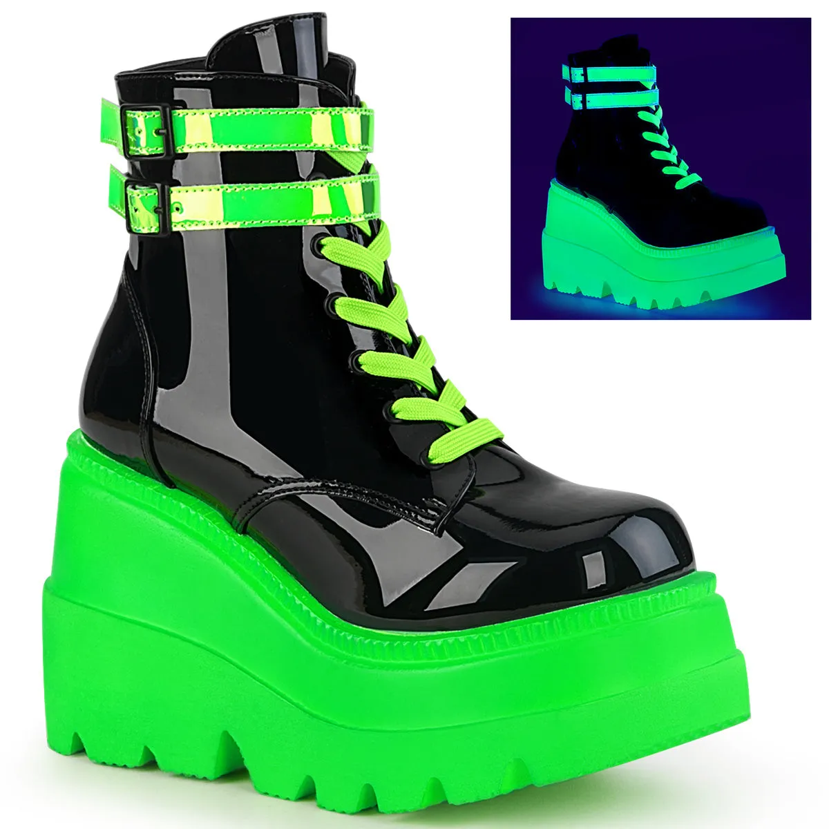 Best Work Boots For Ankle Support 4 Inch Wedge Platform SHAKER-52 Neon Green
