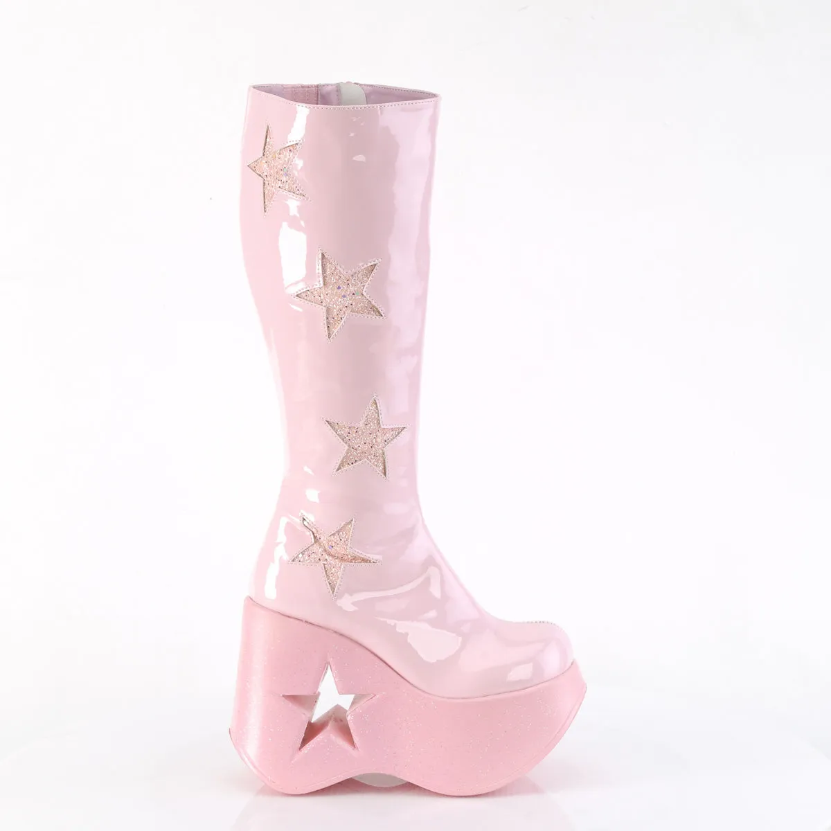 Low Rise Work Boots 5 Inch Platform DYNAMITE-218 Baby Pink Glitter