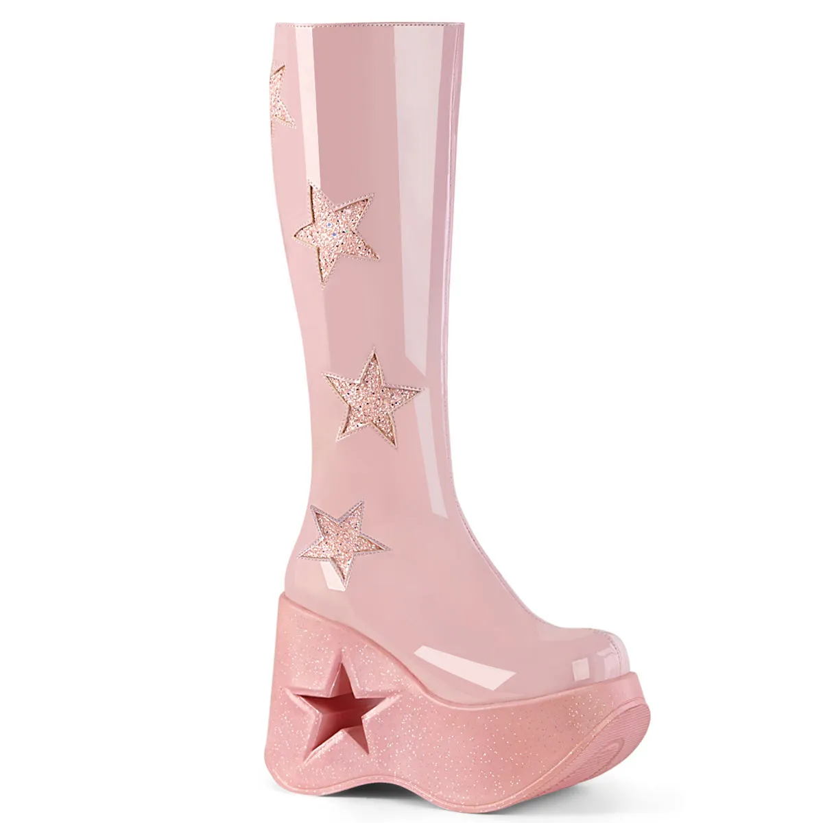 5 Inch Platform DYNAMITE-218 Baby Pink Glitter Full Leather Work Boots