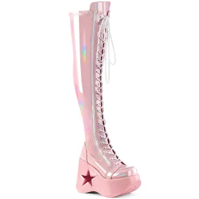 5 Inch Platform DYNAMITE-300 Baby Pink Holo Work Boots For Roofing