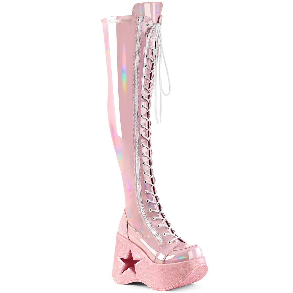 Auto Mechanic Work Boots 5 Inch Platform DYNAMITE-300 Baby Pink Holo