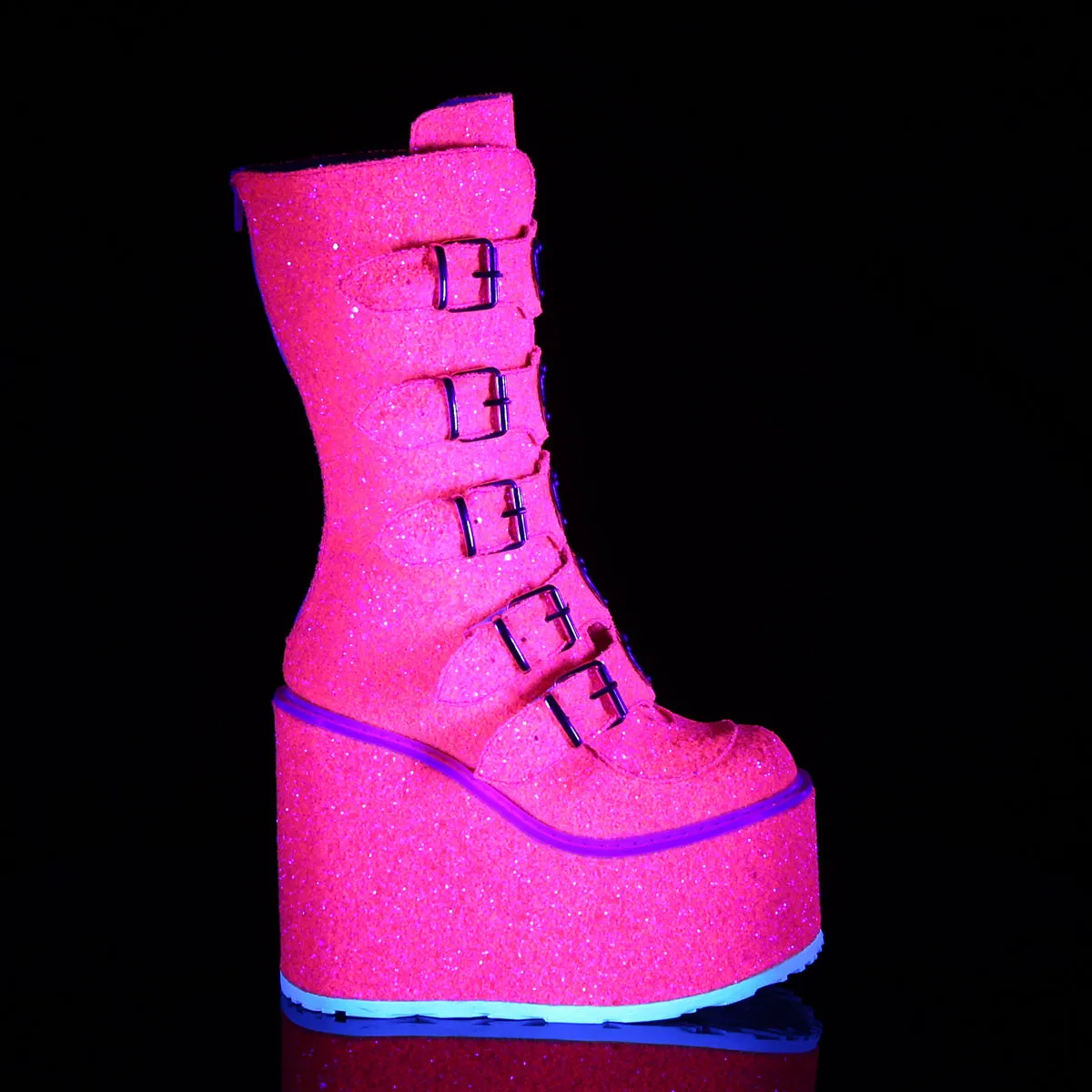 5 Inch Platform SWING-230G Neon Pink Glitter 10 Inch Lace-up Work Boots