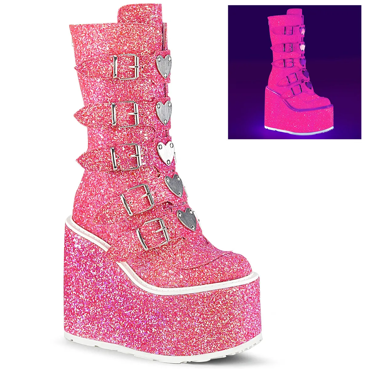 Work Boots That Feel Like Running Shoes 5 Inch Platform SWING-230G Neon Pink Glitter