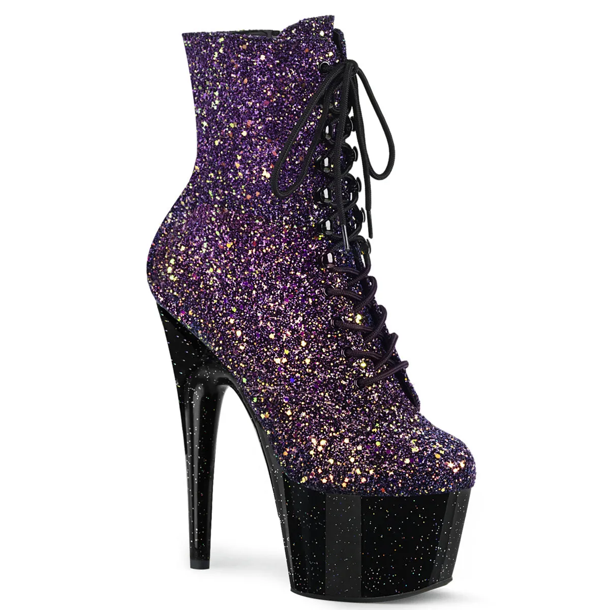 7 Inch Heel ADORE-1020OMBG Purple Glitter Work Boots Comfortable