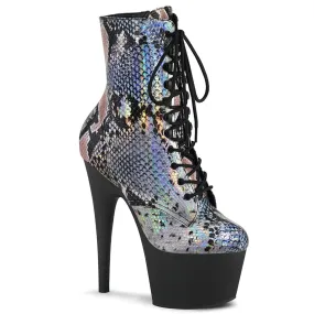 7 Inch Heel ADORE-1020SP Silver Holographic Snake Print Longhaul Work Boots