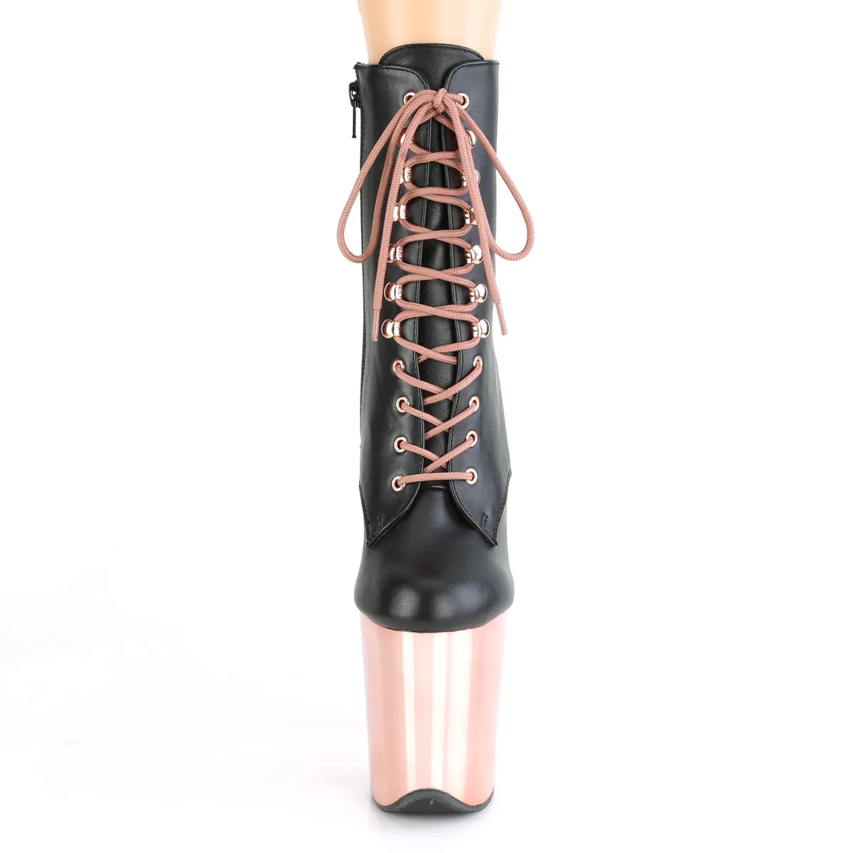 8 Inch Heel FLAMINGO-1020 Black Pu Rose Gold Childrens Work Boots