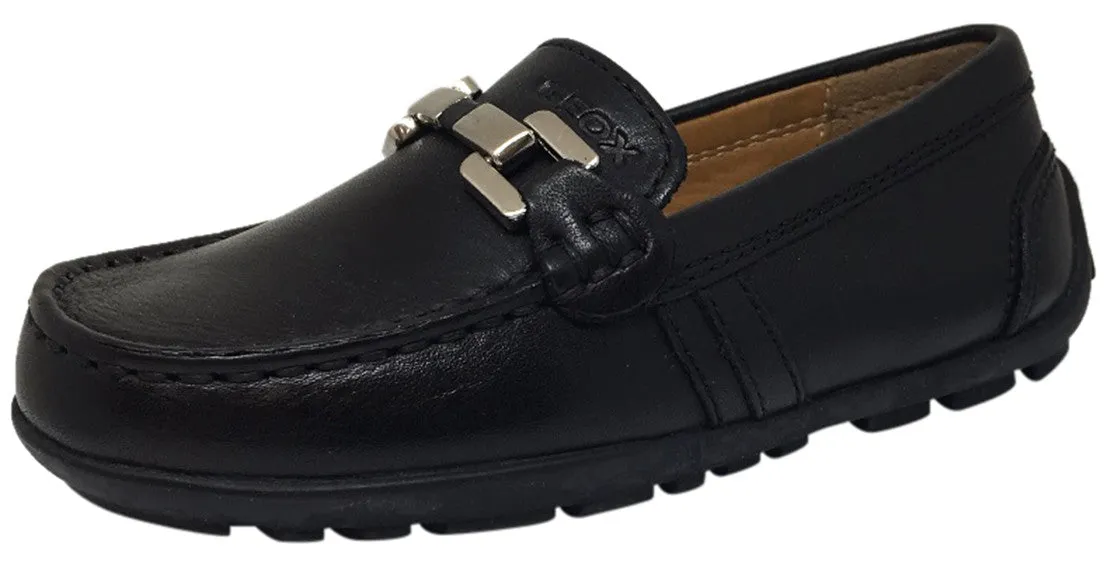 Geox Respira Boy's Black Smooth Leather Upper Detail Slip On Dress Moccasin Loafer Shoe Best Way To Clean Asics Running Shoes