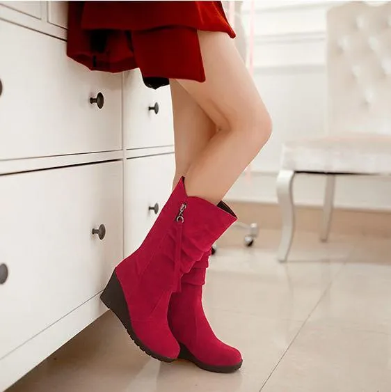 Adidas Bike Shoes Wedge Zipper Tassels Mid Calf Boots