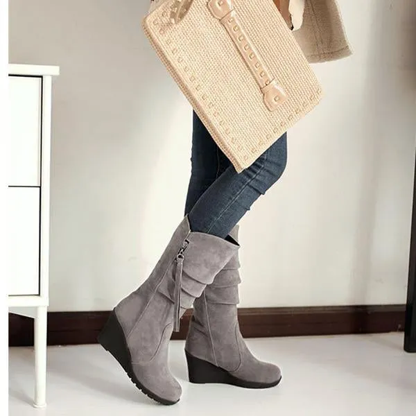 Wedge Zipper Tassels Mid Calf Boots Best Adidas Basketball Shoes