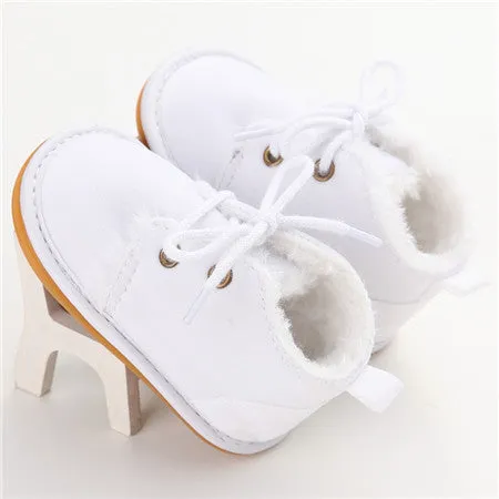 Fashion Solid Lace-Up Baby Boots Cross-tied For Autumn/Winter Baby Shoes For Warm Baby Plush Boots Shoes Adidas New Shoes For Soccer