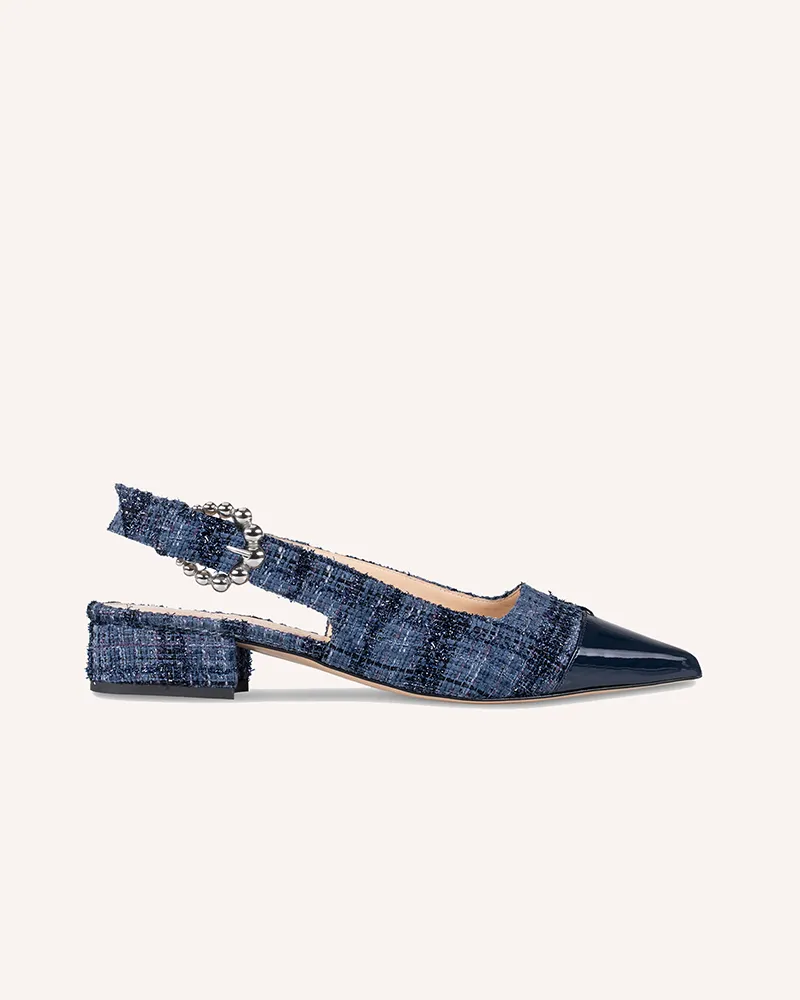 Alicia Tweed & Navy Flats Weave Flat Shoes