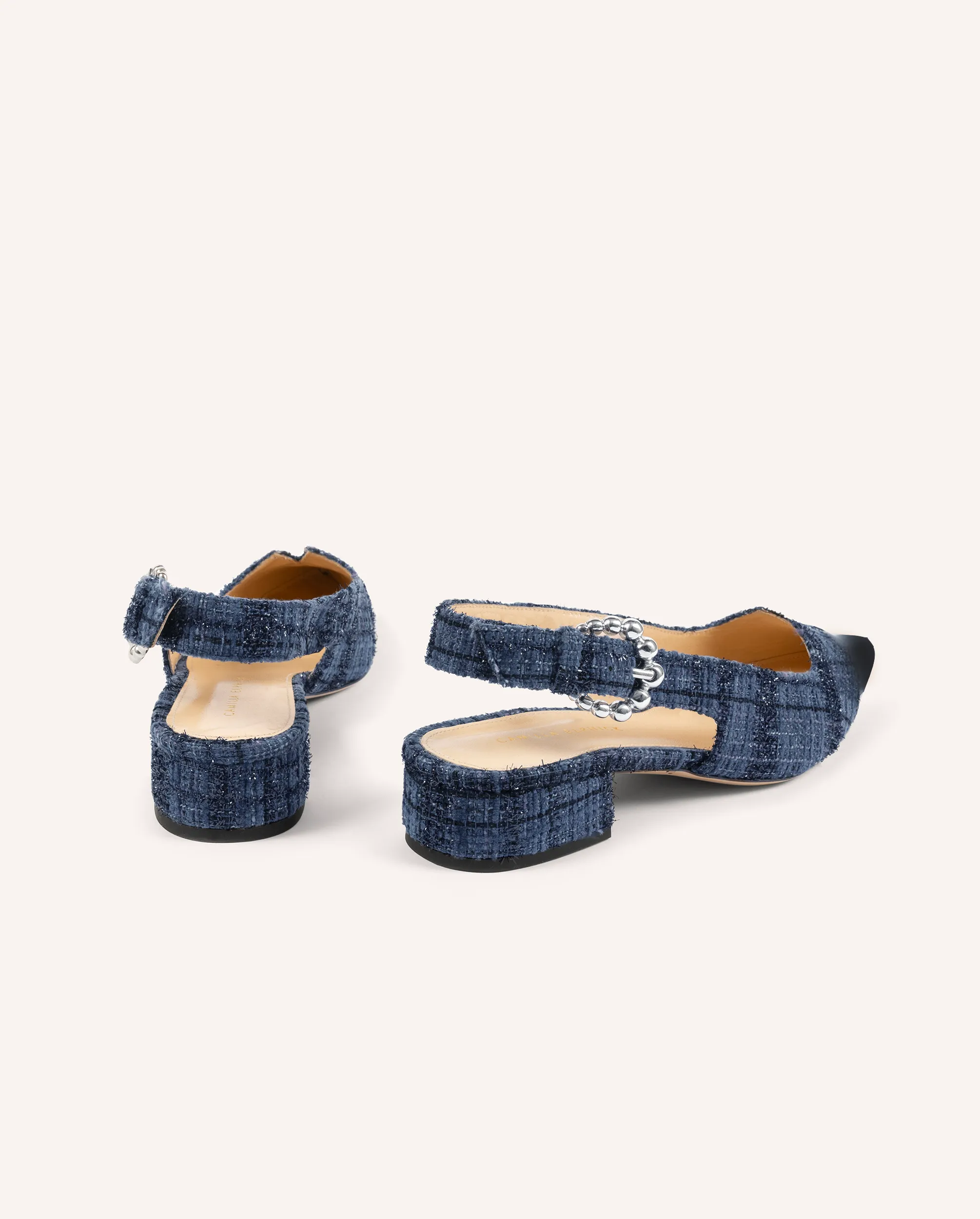 Alicia Tweed & Navy Flats No Shoes Flats