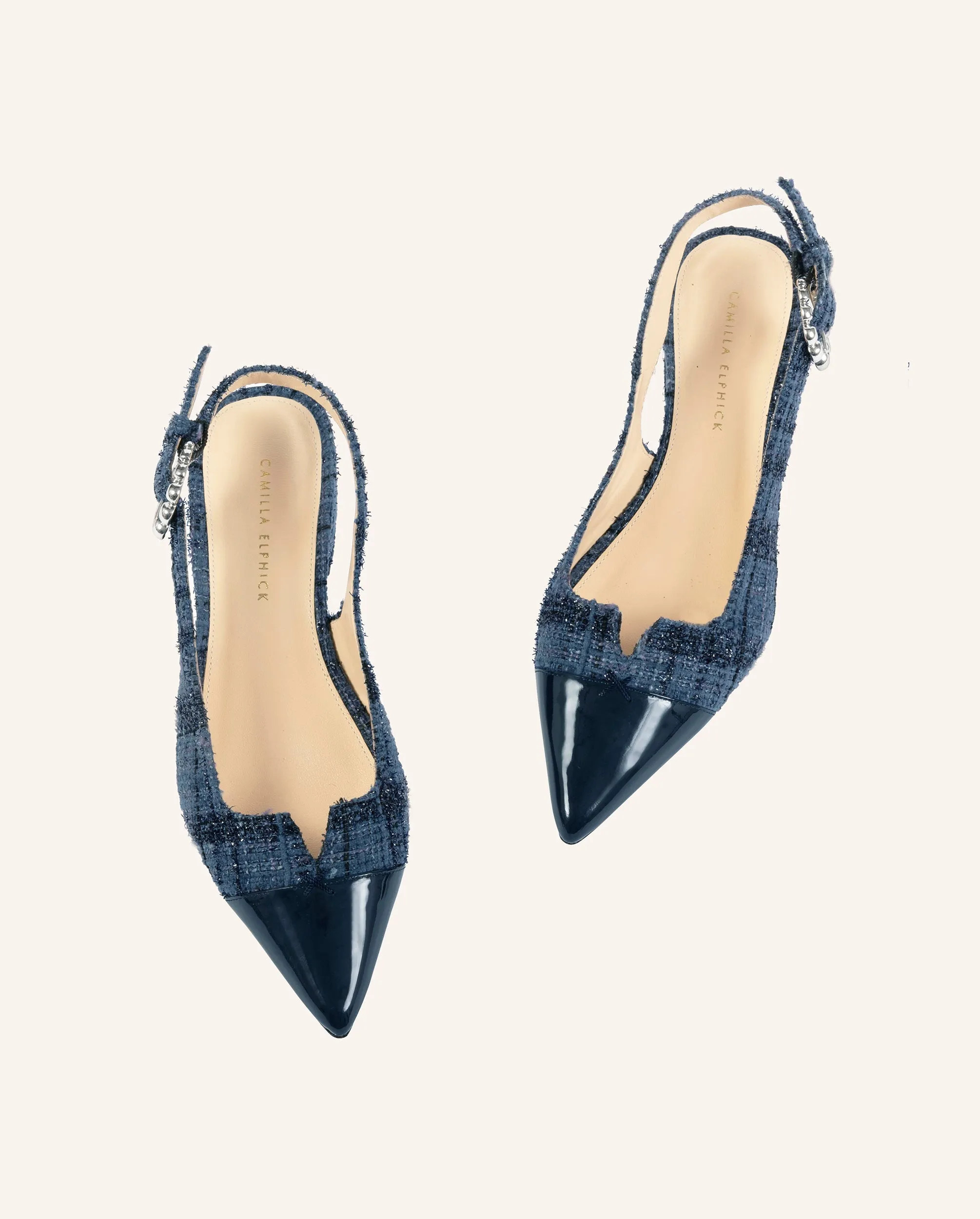 Flat Rubber Soled Shoes Alicia Tweed & Navy Flats