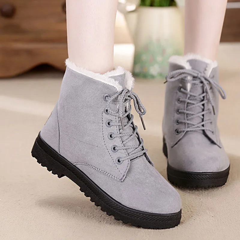 Gubarun Snow Boots Snow boots 2019 warm fur plush Insole women winter boots square heels flock ankle boots women shoes lace-up winter shoes woman