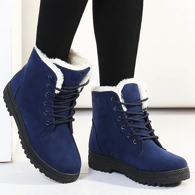 Hunter Boots For Snow Snow boots 2019 warm fur plush Insole women winter boots square heels flock ankle boots women shoes lace-up winter shoes woman