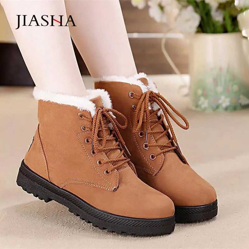 Snow Boots Forever 21 Snow boots 2019 warm fur plush Insole women winter boots square heels flock ankle boots women shoes lace-up winter shoes woman