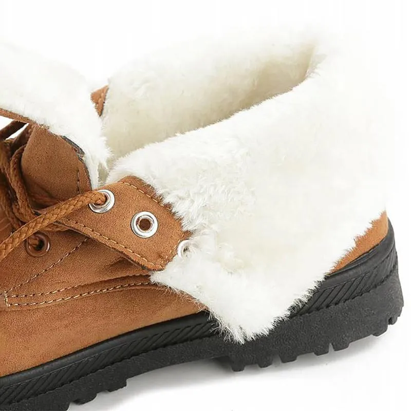 Snow boots 2019 warm fur plush Insole women winter boots square heels flock ankle boots women shoes lace-up winter shoes woman Traditional Snow Boots