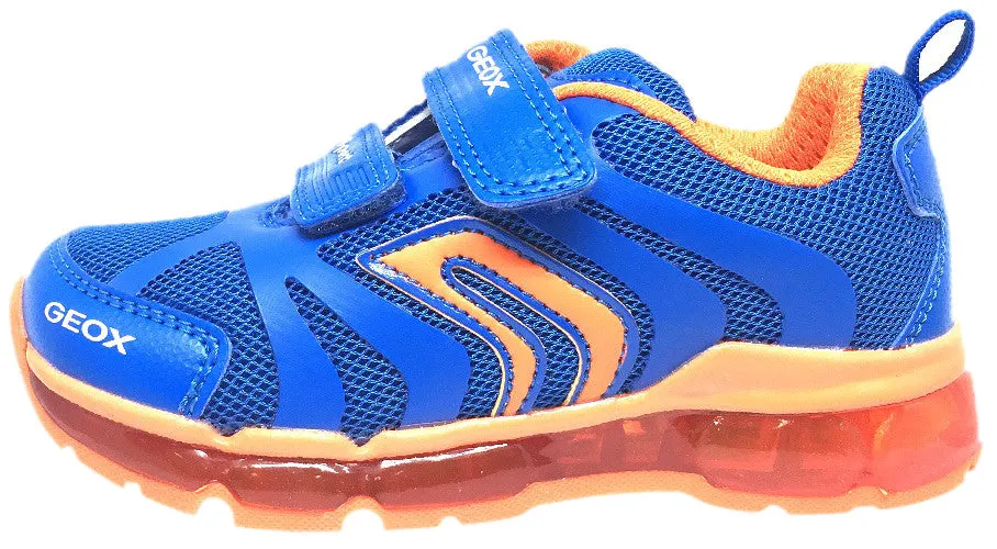 Asics Olympic Running Shoes Geox Respira Boy's Android Royal Blue & Orange Mesh Light Up Double Hook and Loop Sneaker