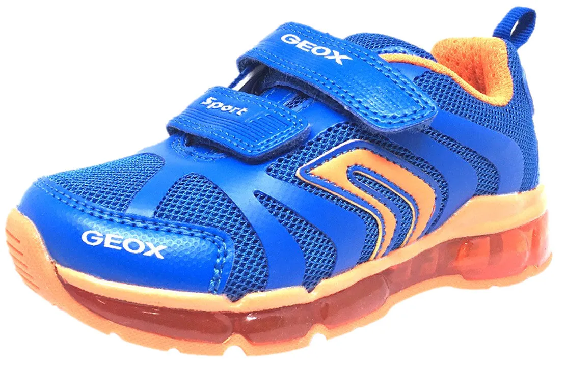 Geox Respira Boy's Android Royal Blue & Orange Mesh Light Up Double Hook and Loop Sneaker Kill Bill Shoes Asics