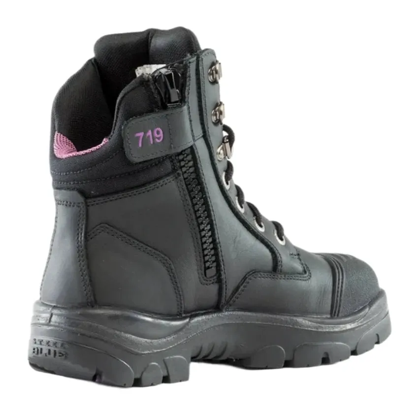 Steel Blue Black Ladies Southern Cross Zip Sided Lace Up Steel Toe Cap Safety Boot With Scuff Cap (512719) (Pre-Order) Best Insulated Work Boots For Winter