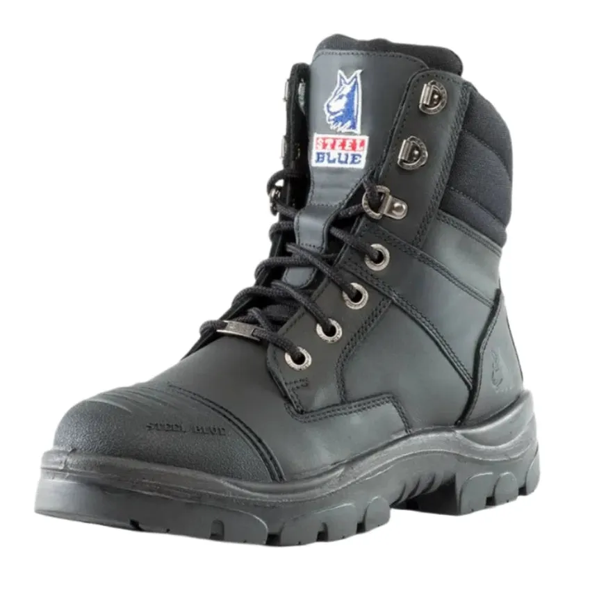 Work Boots Tulsa Steel Blue Black Ladies Southern Cross Zip Sided Lace Up Steel Toe Cap Safety Boot With Scuff Cap (512719) (Pre-Order)