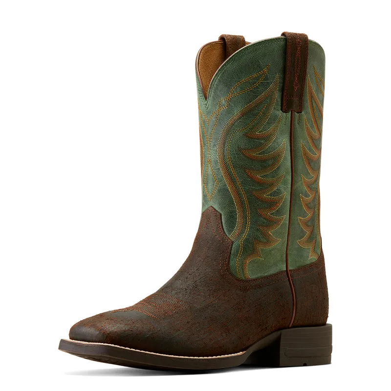 'Ariat' Men's 11" Amos Western Square Toe - Brown / Green Georgia Giant Boots