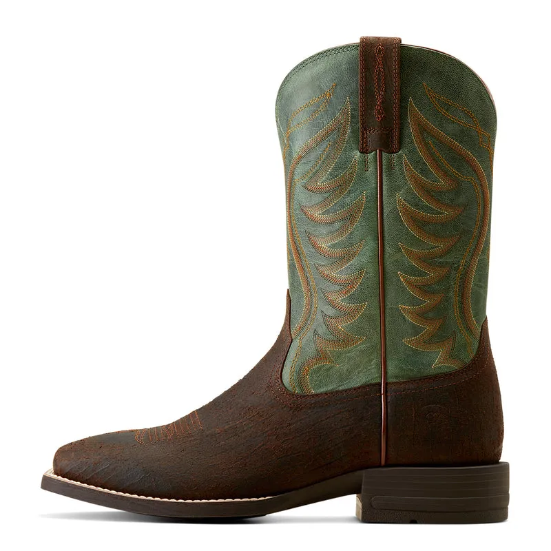 'Ariat' Men's 11" Amos Western Square Toe - Brown / Green Water Walking Boots Terraria