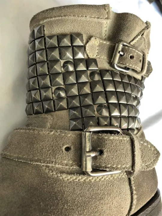 ASH Size 6 Titan Beige Suede Studded Moto Boots Adidas Shoes From The 80s