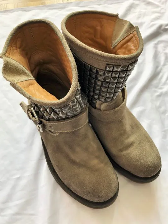 Affordable Adidas Shoes ASH Size 6 Titan Beige Suede Studded Moto Boots