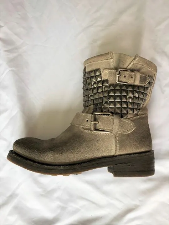 ASH Size 6 Titan Beige Suede Studded Moto Boots Adidas Shoes Advertisement