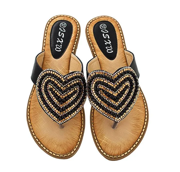 Asics Shoe Recycling Vanccy Rhinestone Love heart Flip Flops