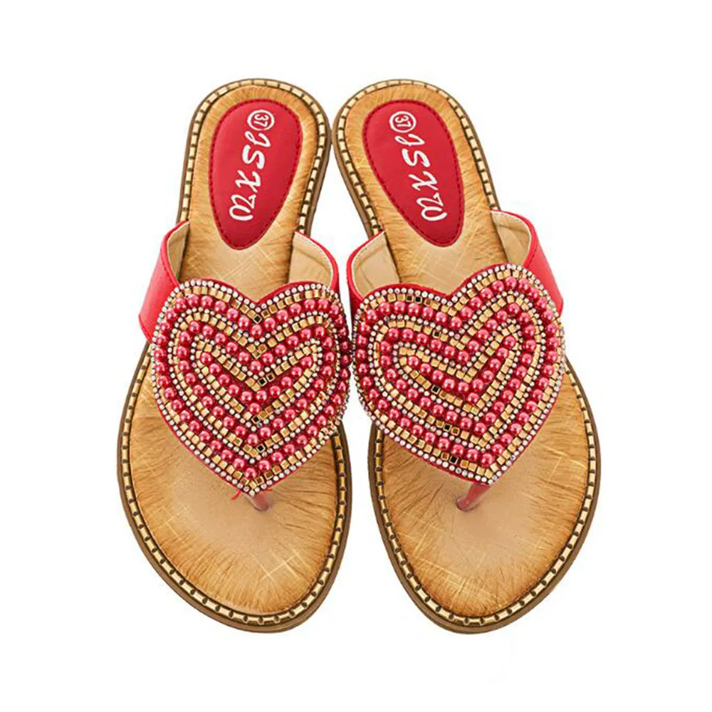 Vanccy Rhinestone Love heart Flip Flops Asics Crossfit Shoes