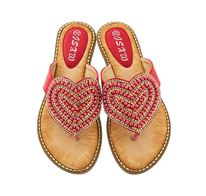 Vanccy Rhinestone Love heart Flip Flops Compare Saucony And Asics Running Shoes